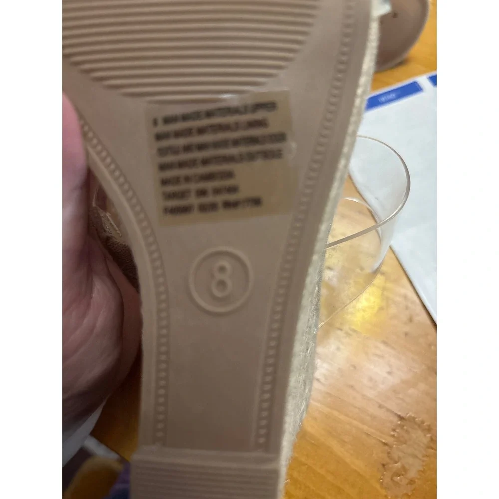 A New Day Hattie Natural Wedge Sandals Clear Double Strap Espadrille Mules 8